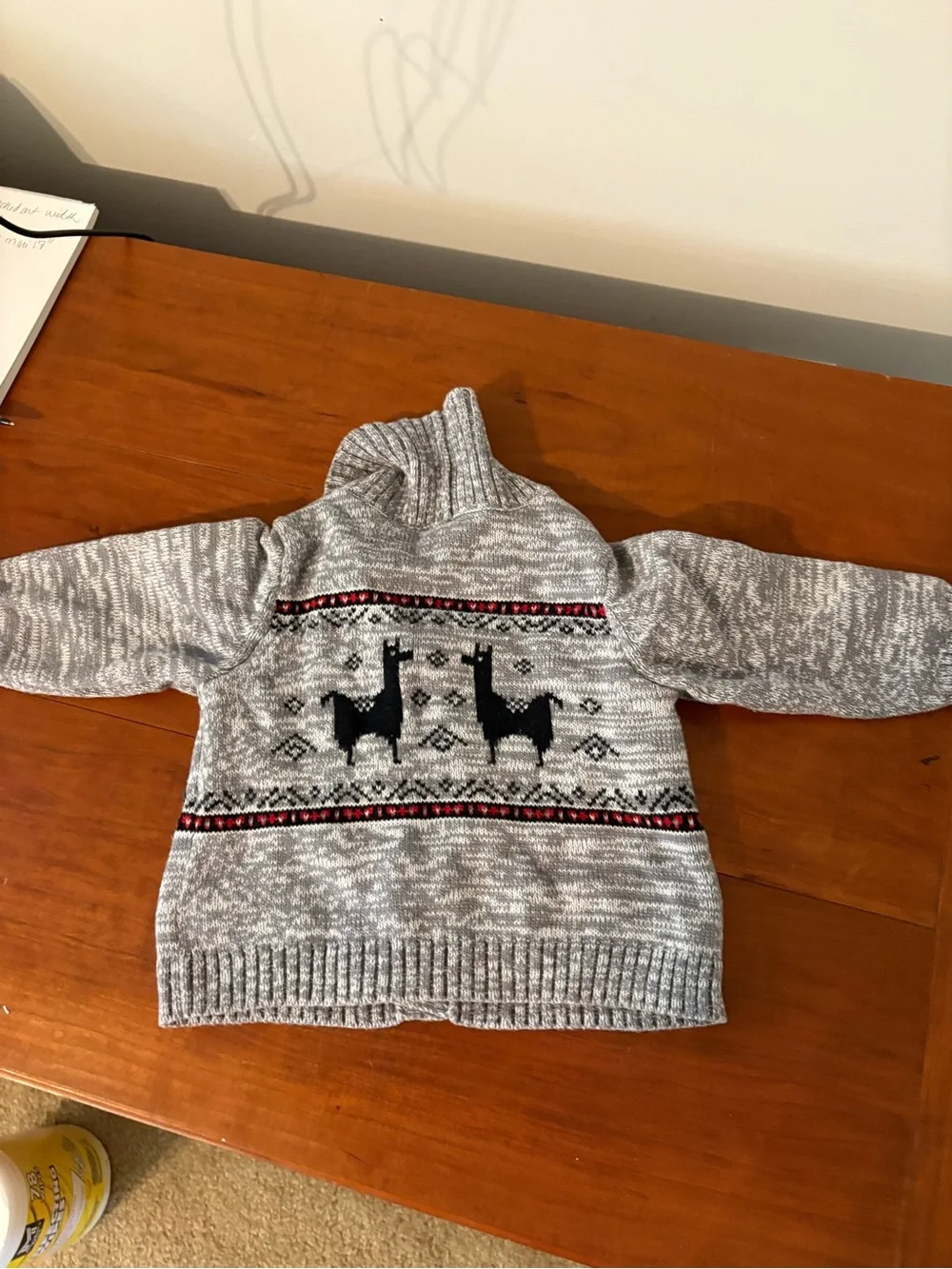 Old Navy Toddler Llama Fair Isle Shawl Collar Cardigan Sweater 12-18M Gray